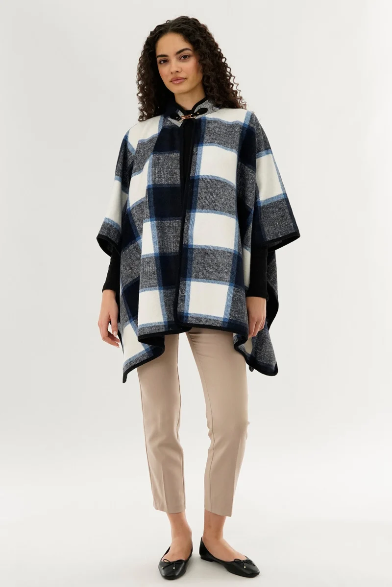 Plaid Poncho - Blue - Image 5