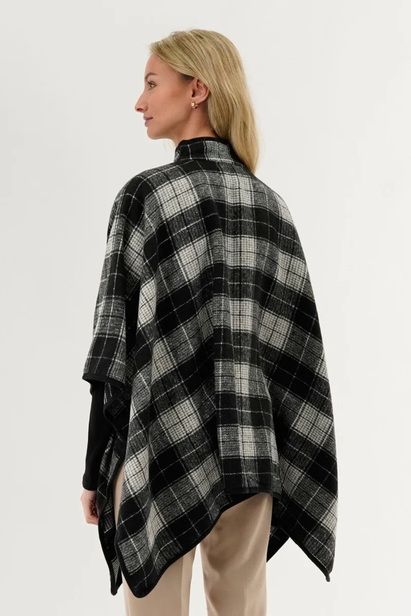 Tartan Plaid Poncho - Black - Image 3