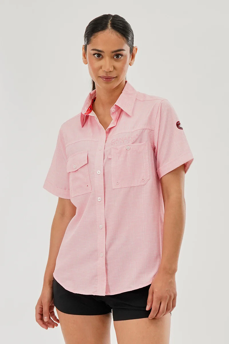 Short Sleeve Button Up Utility Shirt - Pink