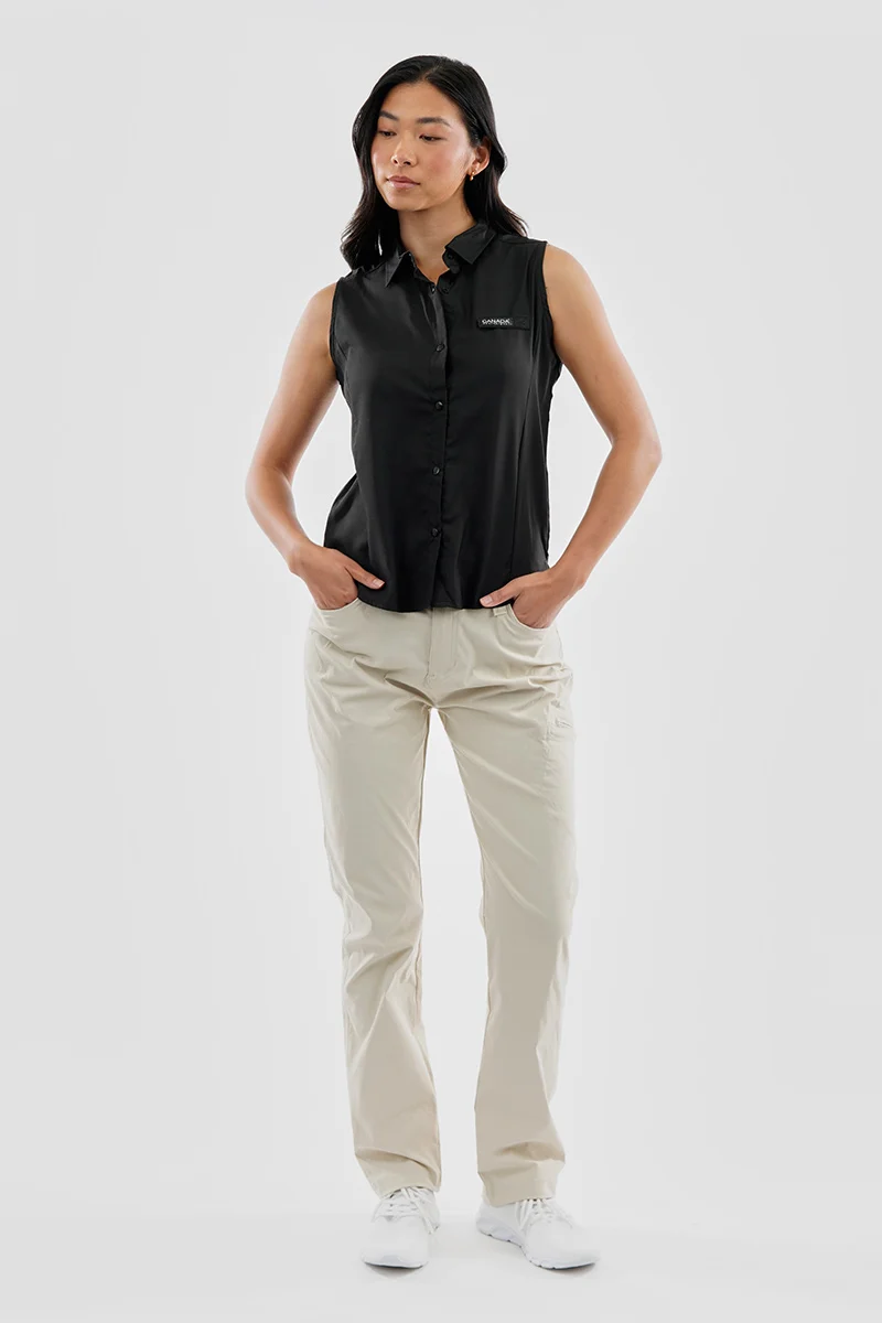 Sleeveless Button Up Collared Shirt - Black - Image 5