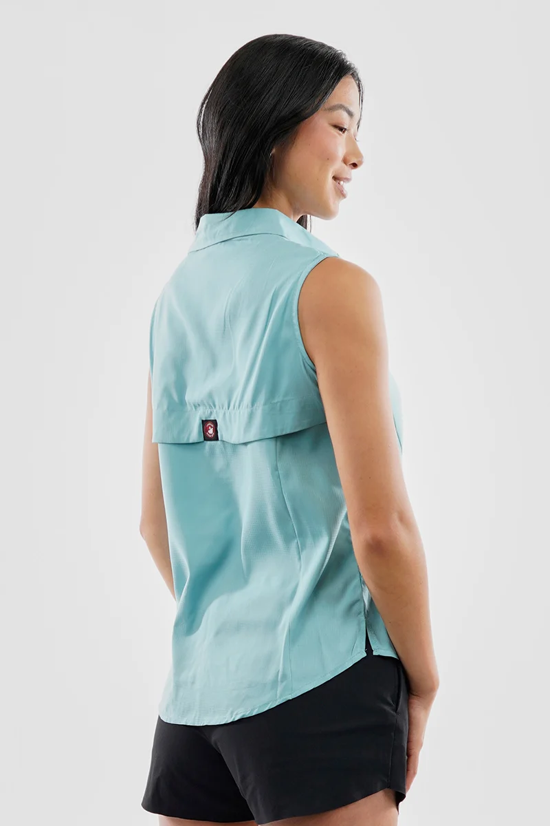 Sleeveless Button Up Collared Shirt - Aqua - Image 3