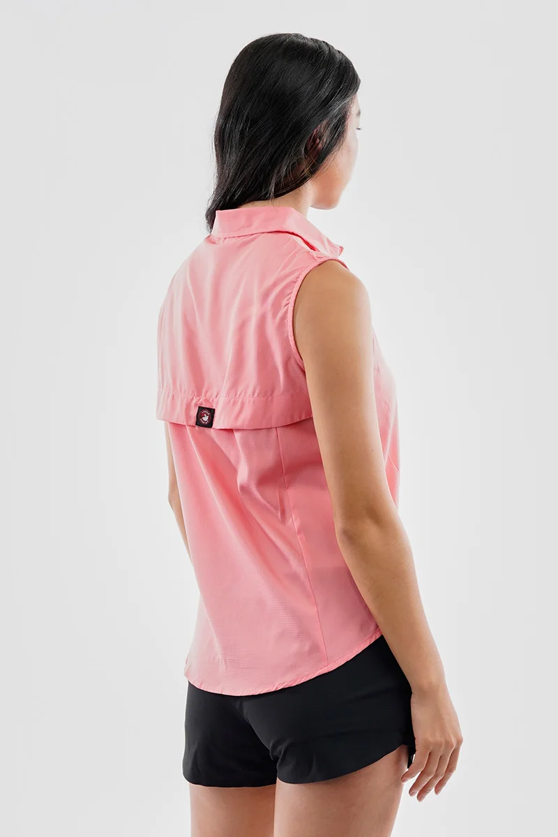 Sleeveless Button Up Collared Shirt - Pink - Image 3
