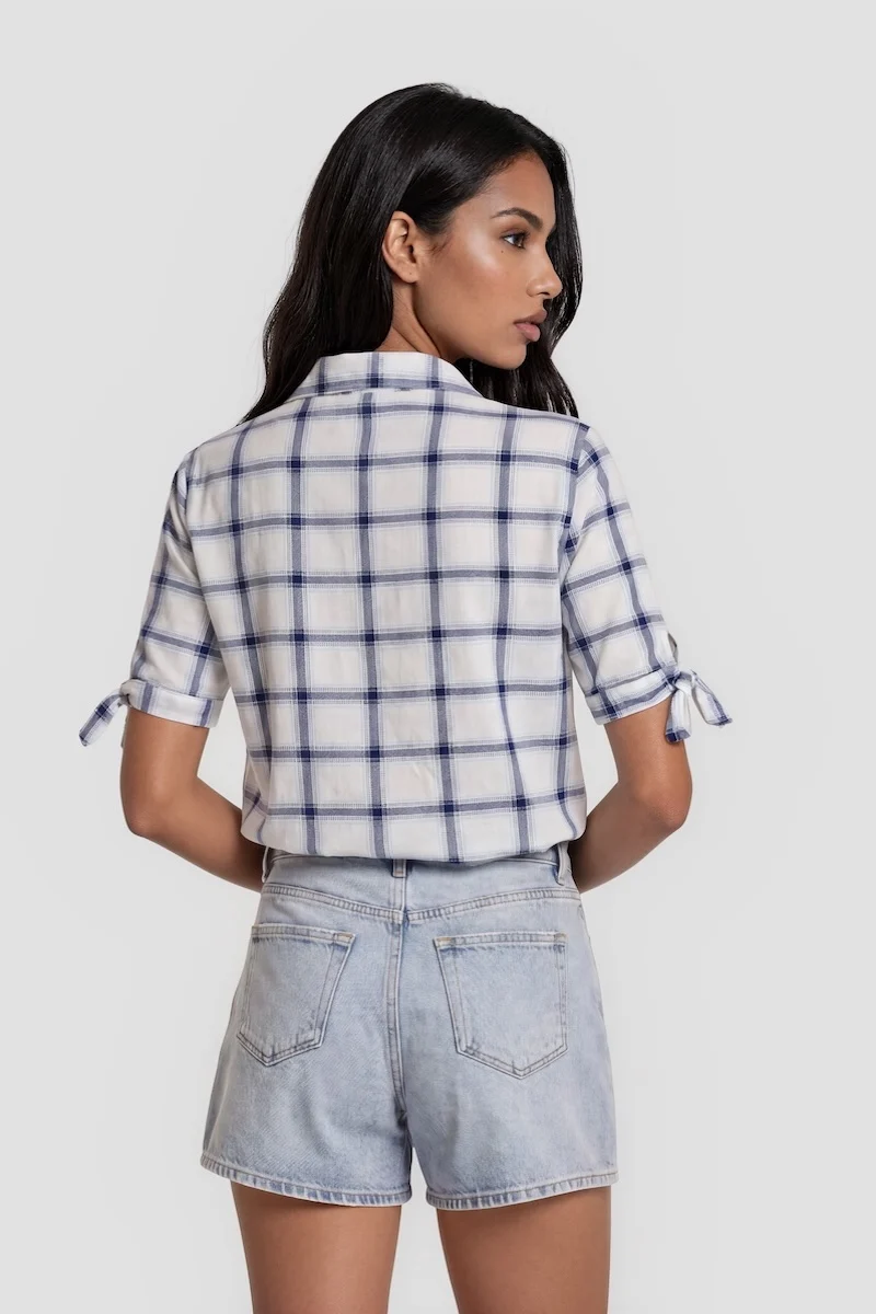 Plaid Short Sleeve Button-Up Shirt - White - Image 2