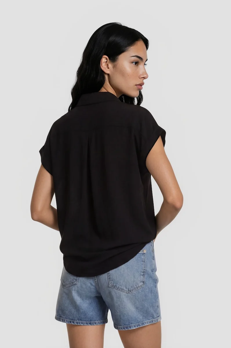 Short Sleeve Button Down Shirt - Black - Image 2