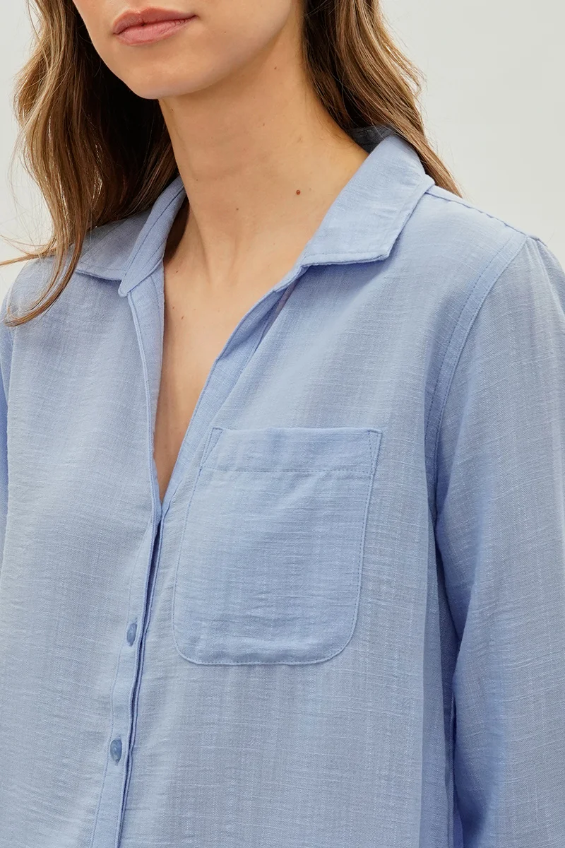 Vintage Textured Button Up Shirt - Blue - Image 4