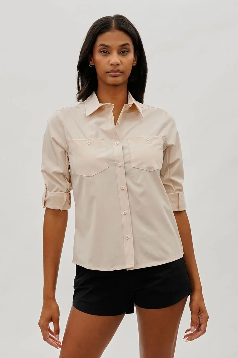 Button Up Utility Shirt - Beige