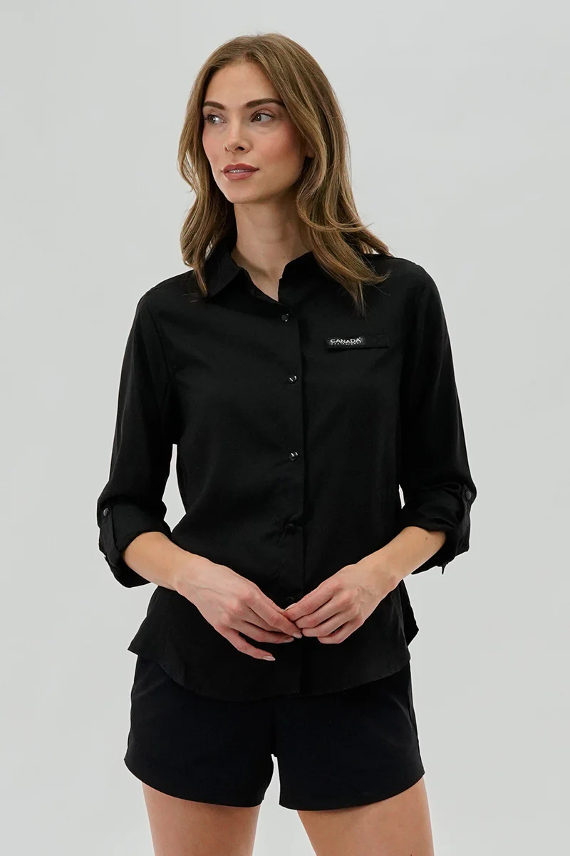 Button Up Collared Shirt - Black