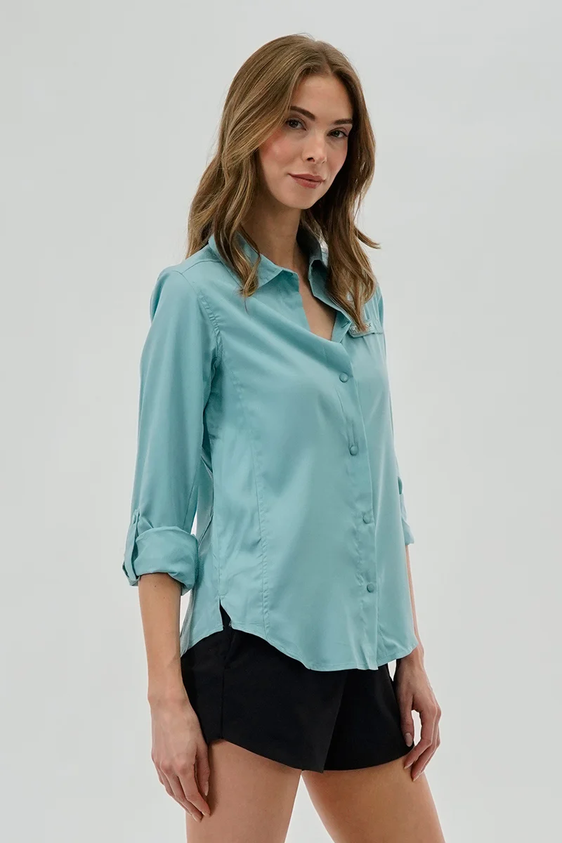 Button Up Collared Shirt - Aqua - Image 2