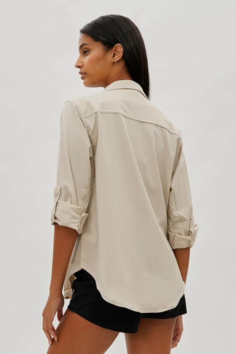 Button Up Ripstop Utility Shirt - Beige - Image 3