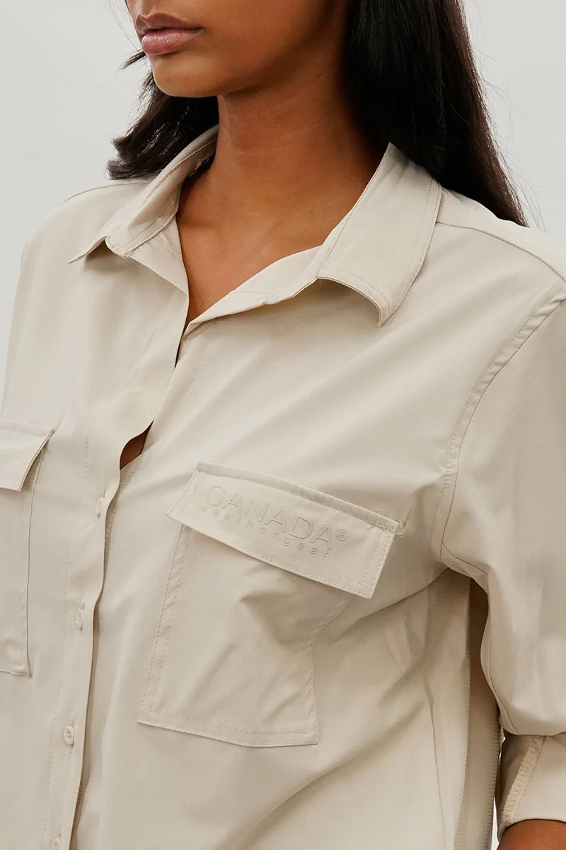 Button Up Ripstop Utility Shirt - Beige - Image 4