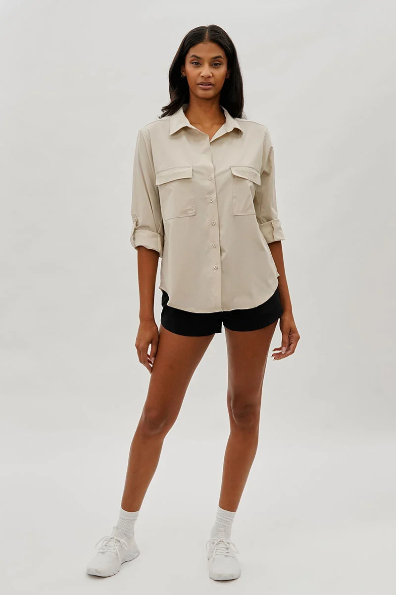 Button Up Ripstop Utility Shirt - Beige - Image 5