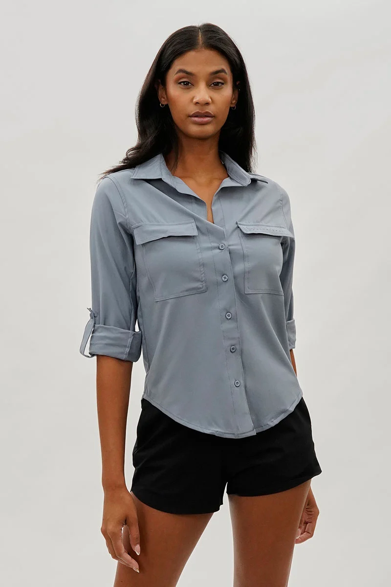 Button Up Ripstop Utility Shirt - Grey
