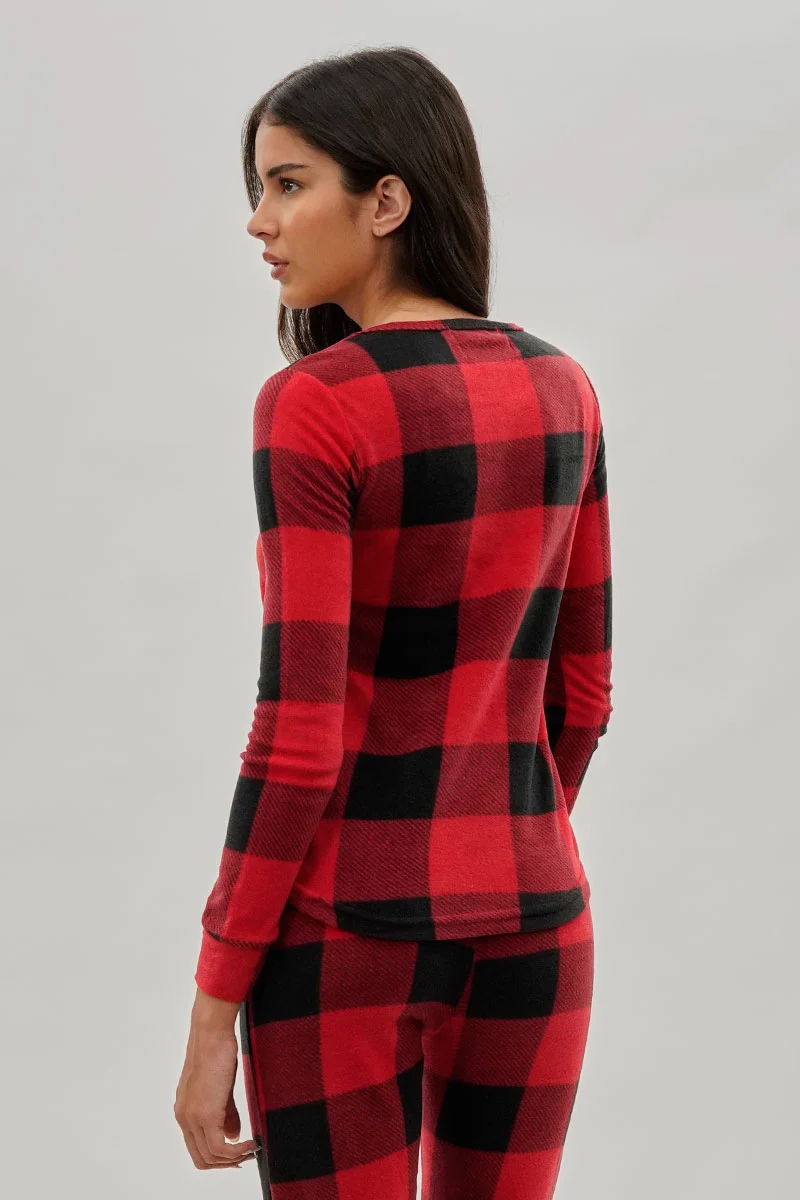 Plaid Henley Pajama Top - Red - Image 3