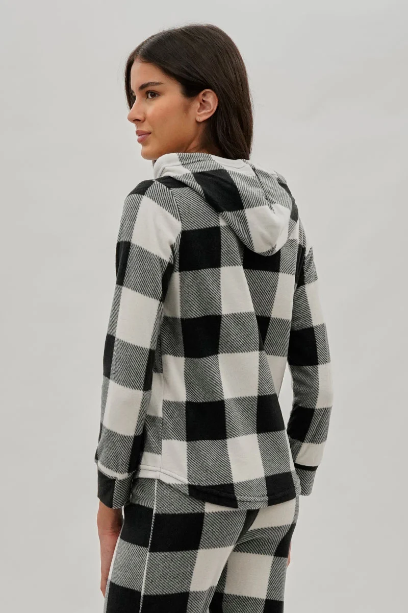 Plaid Hooded Pajama Top - White - Image 3