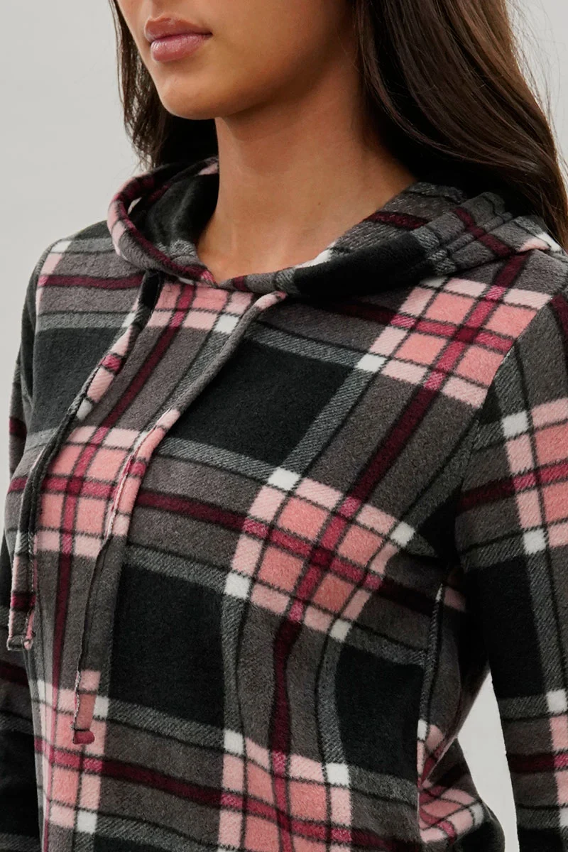 Plaid Hooded Pajama Top - Black - Image 4