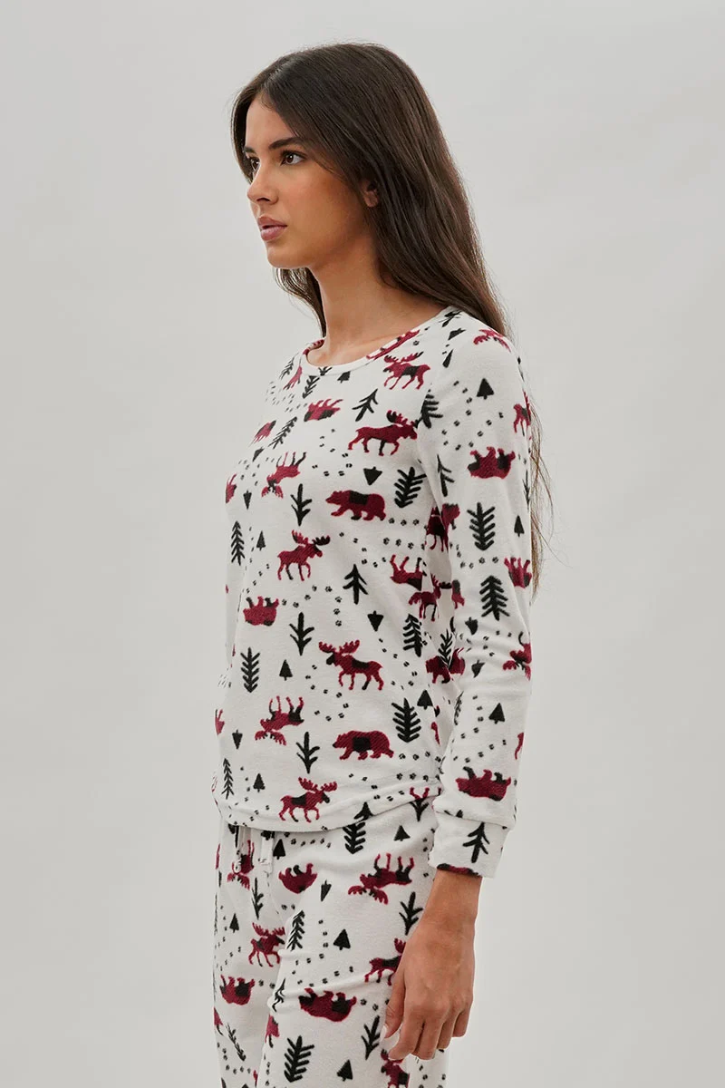 Winter Print Crewneck Pajama Top - White - Image 2