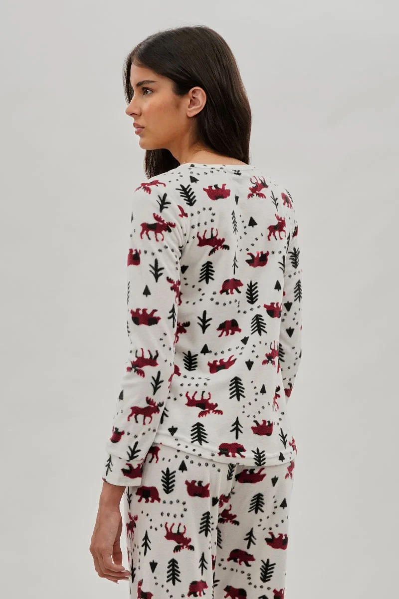 Winter Print Crewneck Pajama Top - White - Image 3