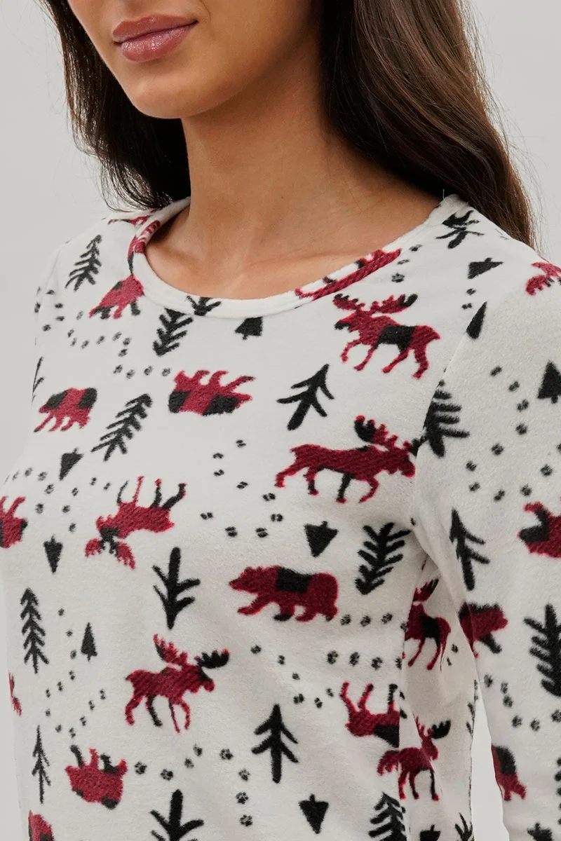 Winter Print Crewneck Pajama Top - White - Image 4