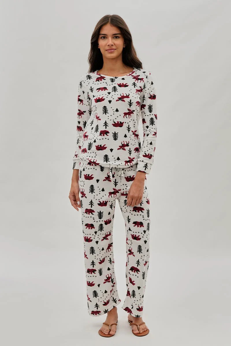 Winter Print Crewneck Pajama Top - White - Image 5