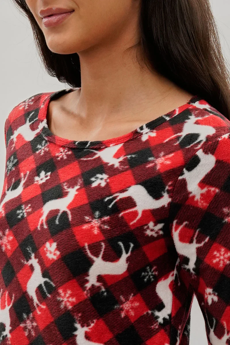 Festive Print Crewneck Pajama Top - Red - Image 4