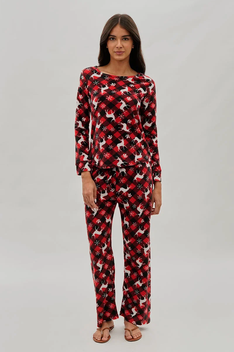 Festive Print Crewneck Pajama Top - Red - Image 5