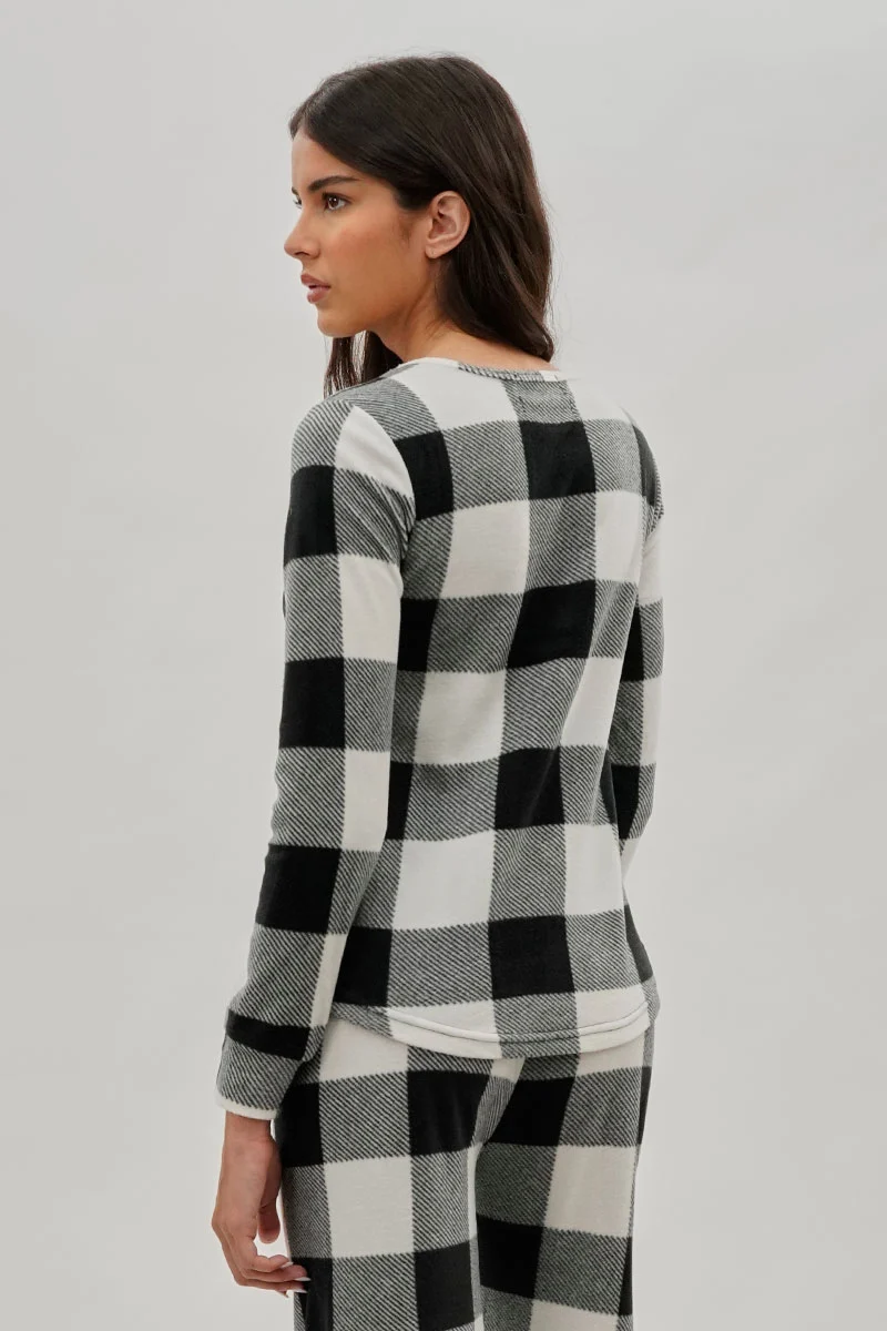 Plaid Print Crewneck Pajama Top - White - Image 3