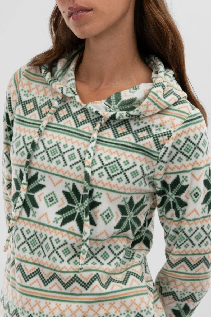 Festive Print Hooded Pajama Top - White - Image 4