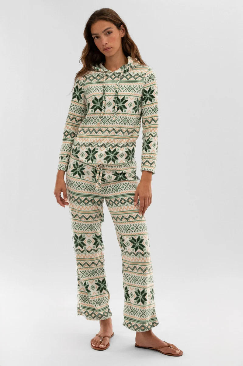 Festive Print Hooded Pajama Top - White - Image 5