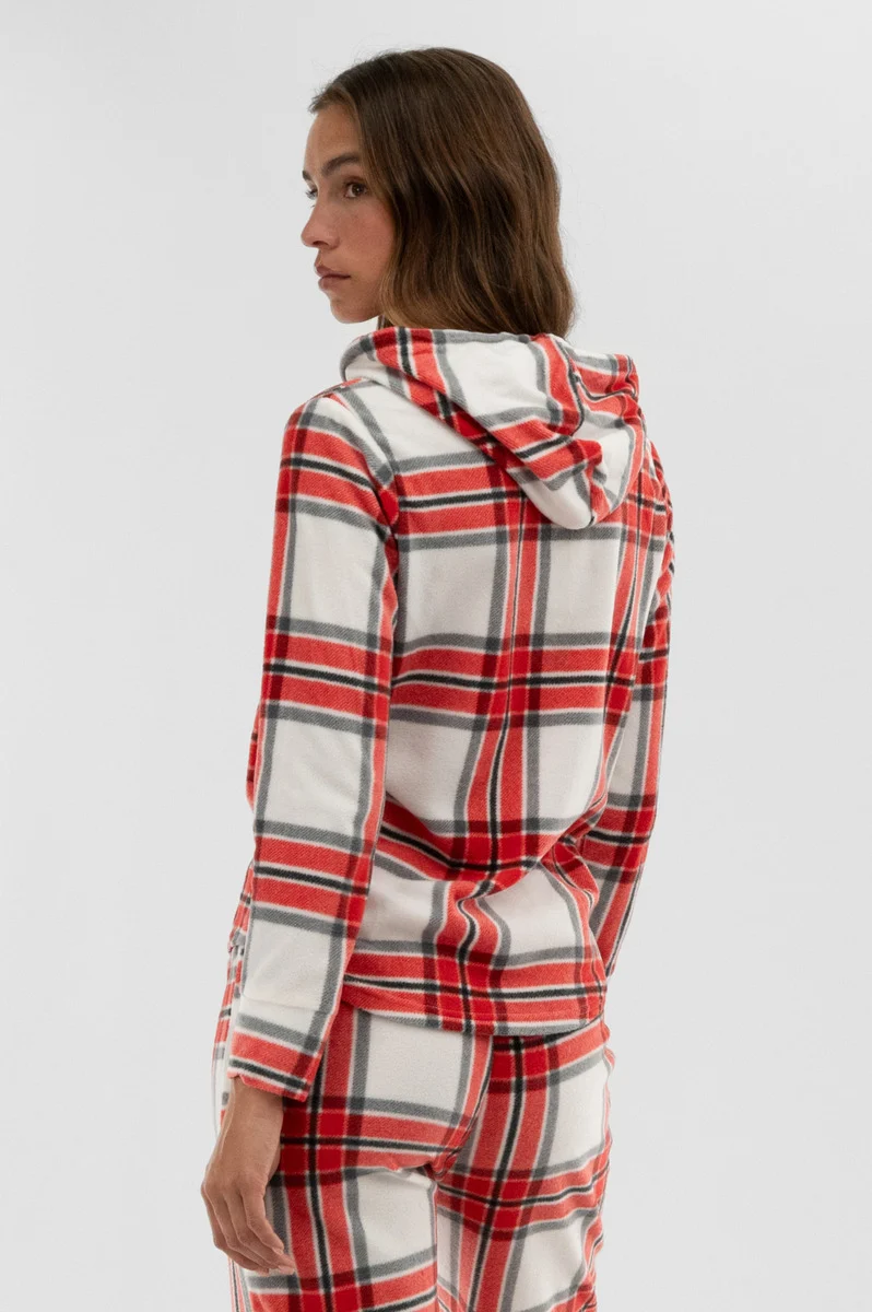 Plaid Hooded Pajama Top - White - Image 3