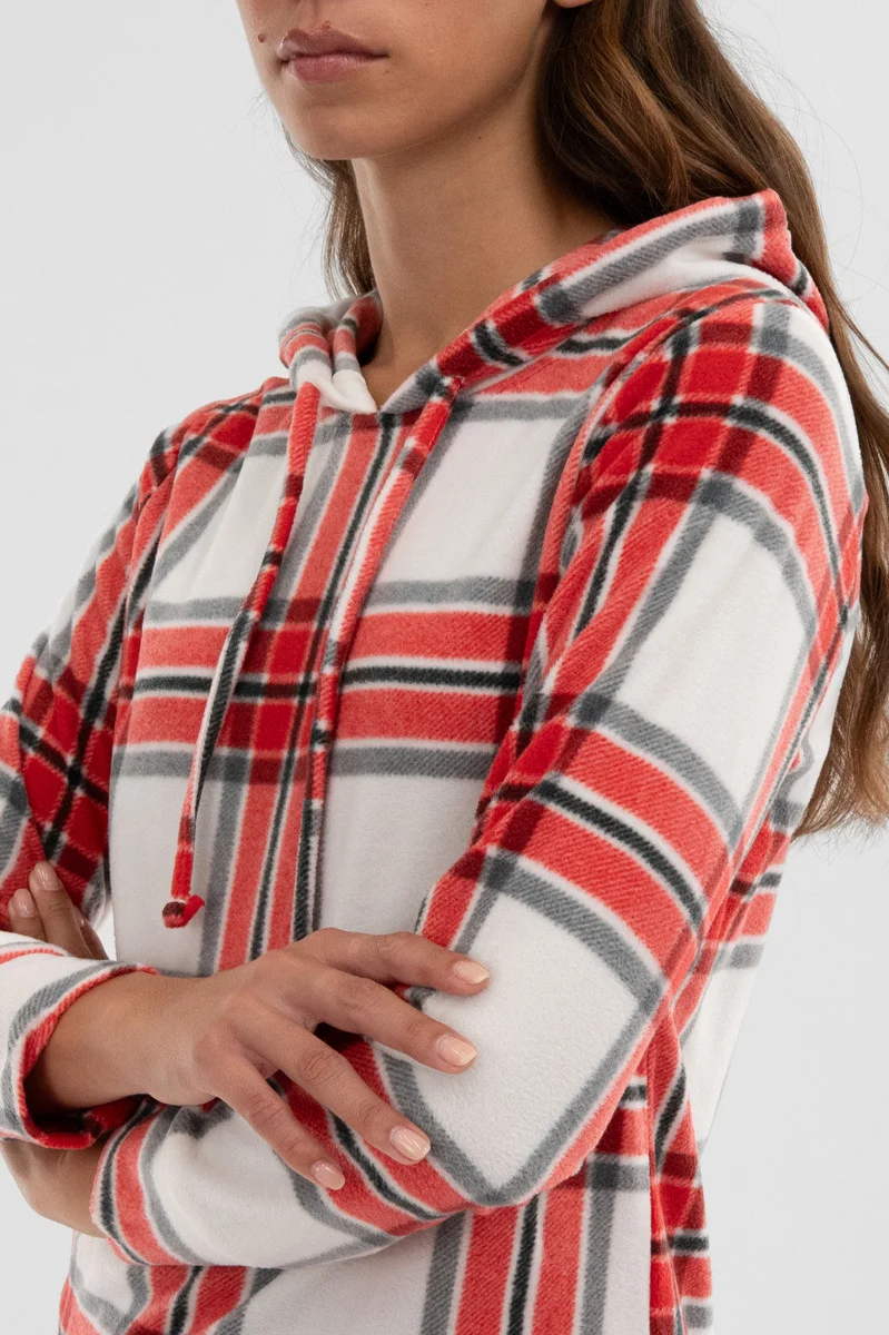 Plaid Hooded Pajama Top - White - Image 4