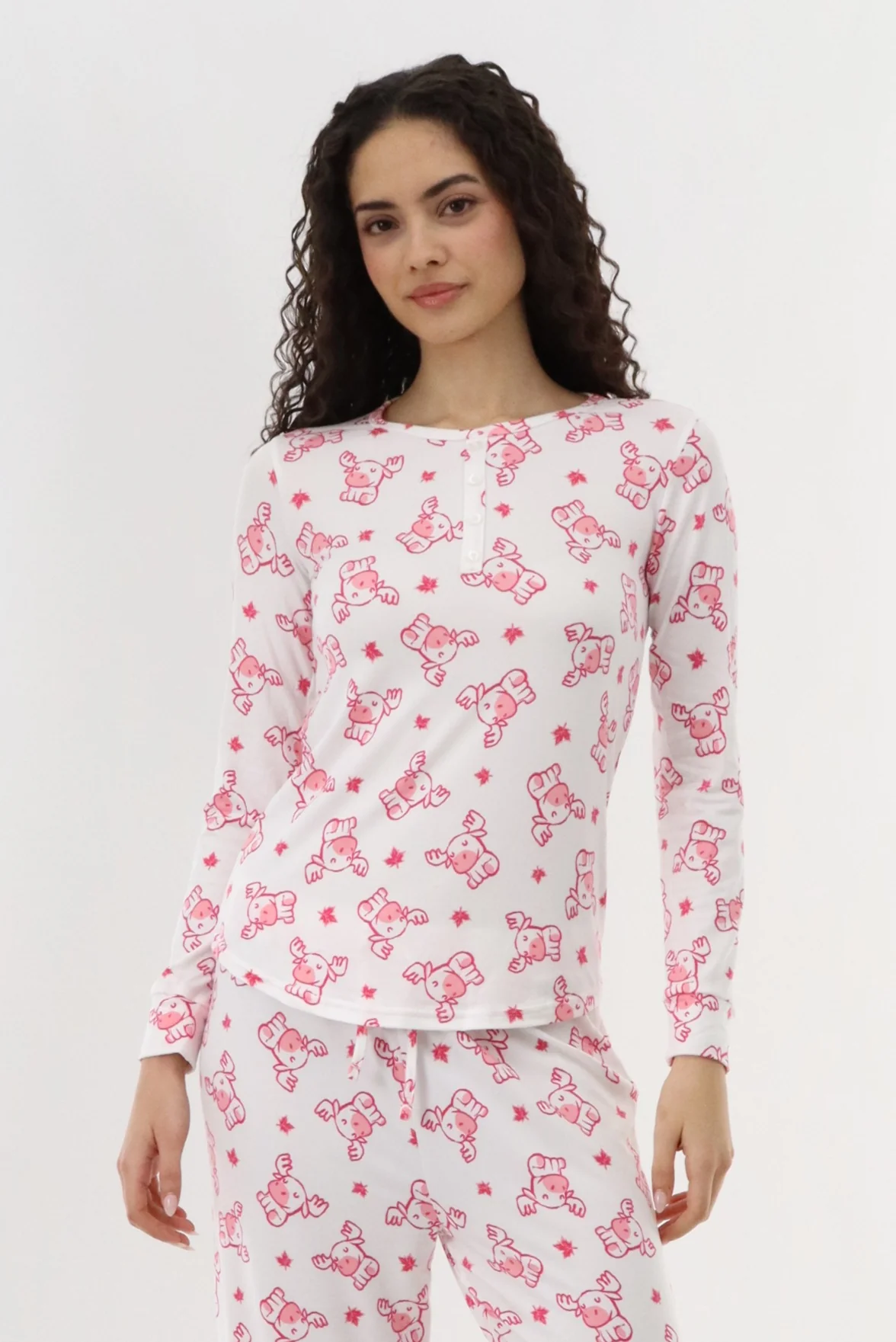 Long Sleeve Printed Pajama Top - White