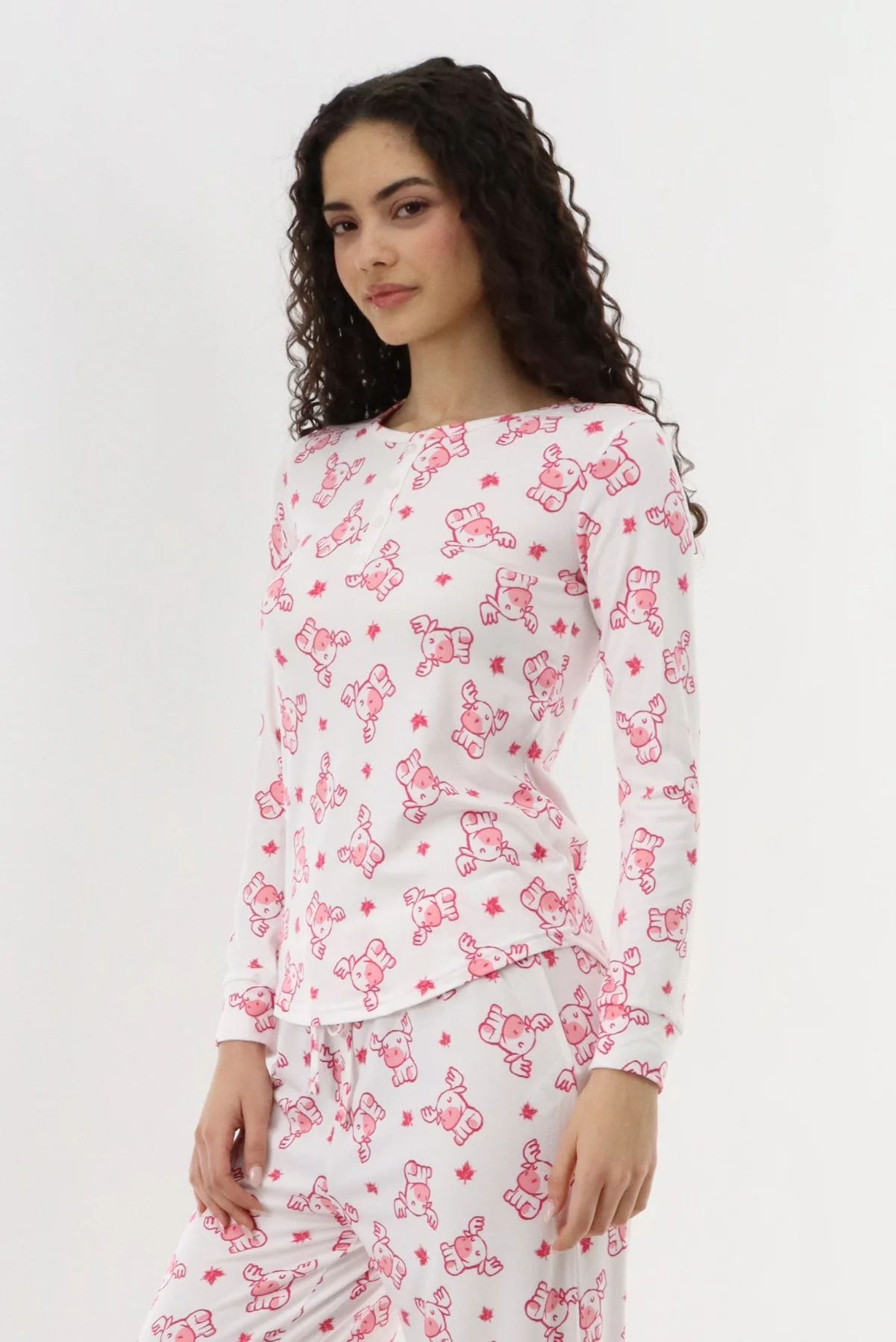 Long Sleeve Printed Pajama Top - White - Image 2