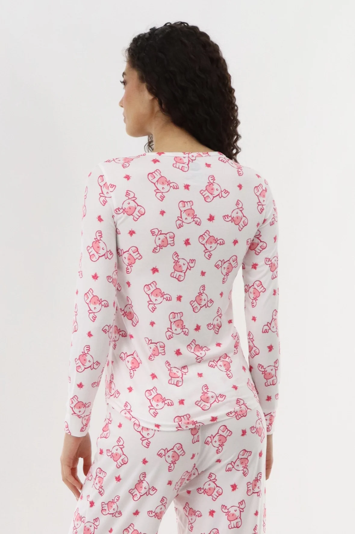 Long Sleeve Printed Pajama Top - White - Image 3