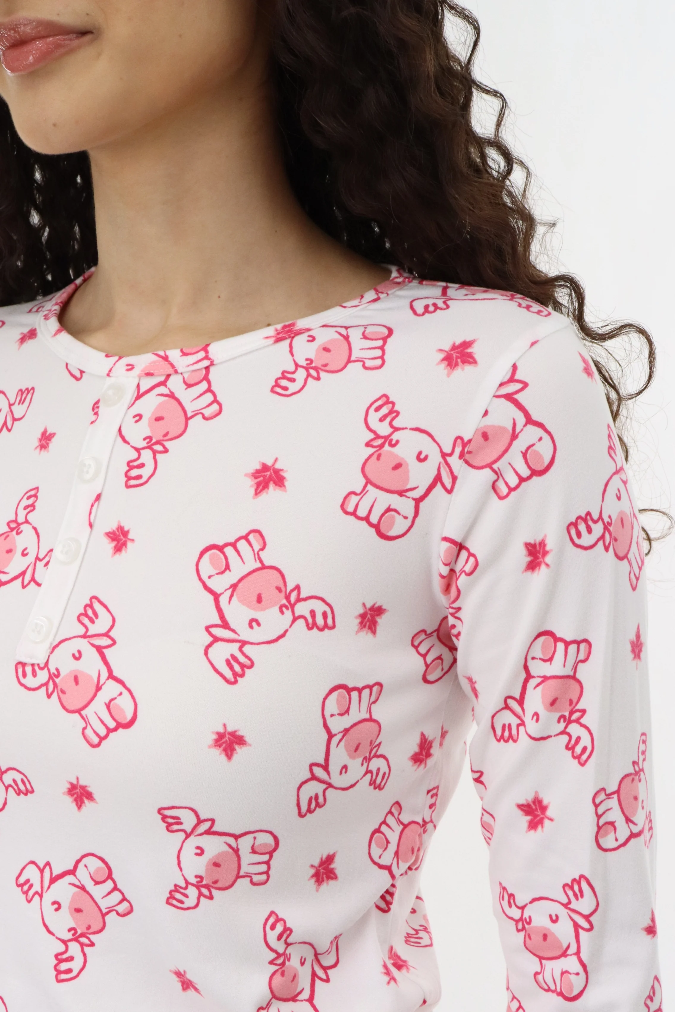 Long Sleeve Printed Pajama Top - White - Image 4
