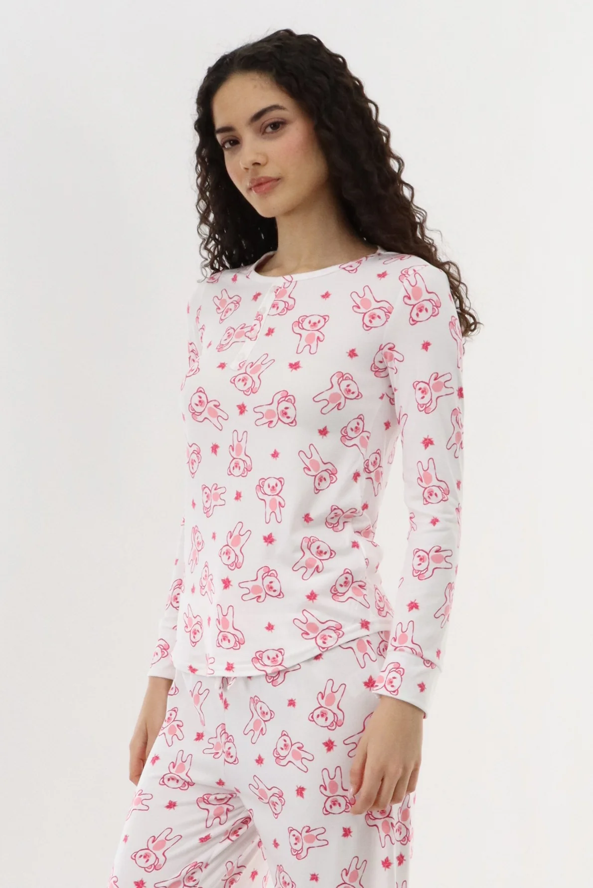 Teddy Bear Printed Pajama Top - White - Image 2