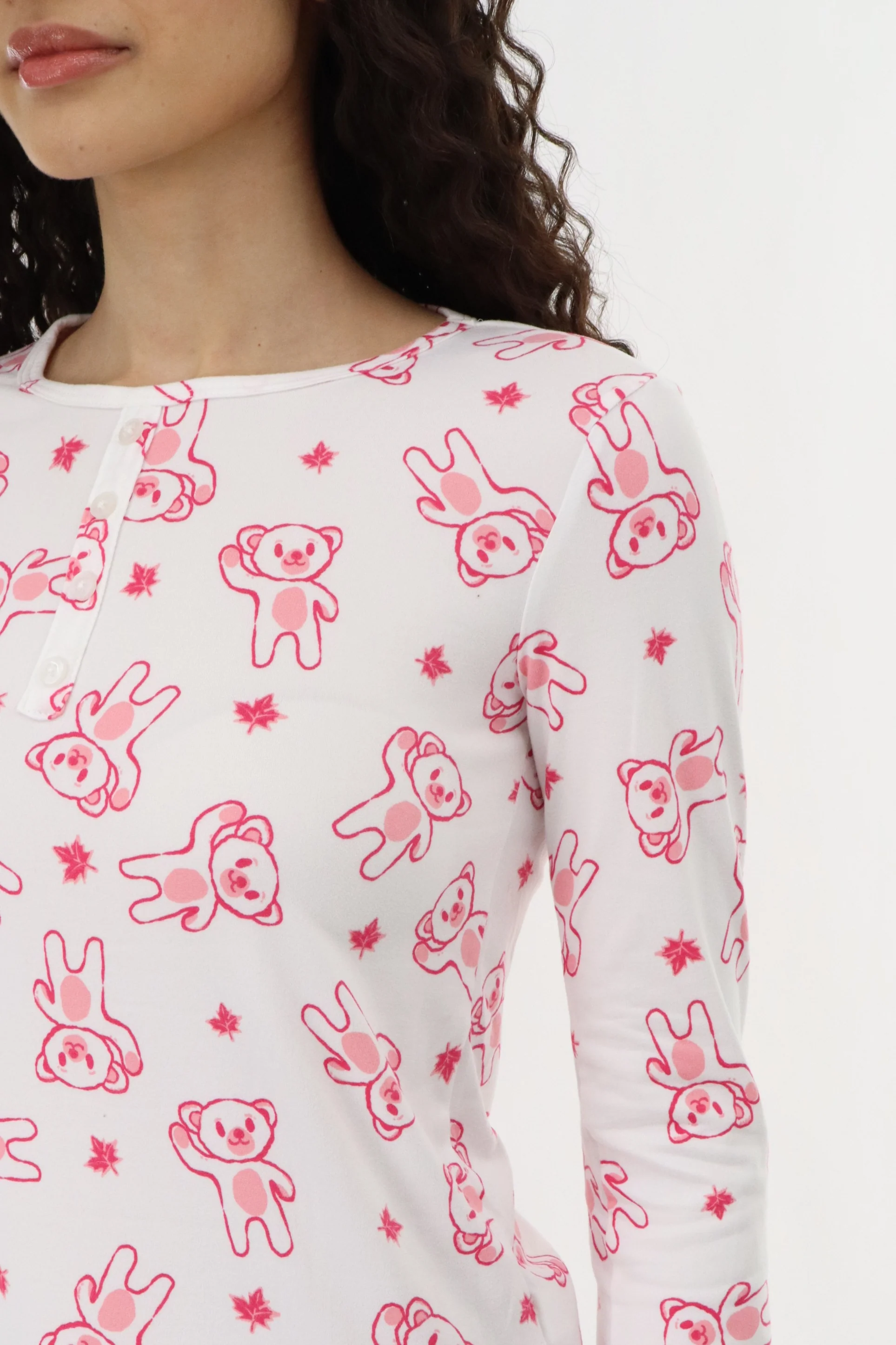 Teddy Bear Printed Pajama Top - White - Image 4