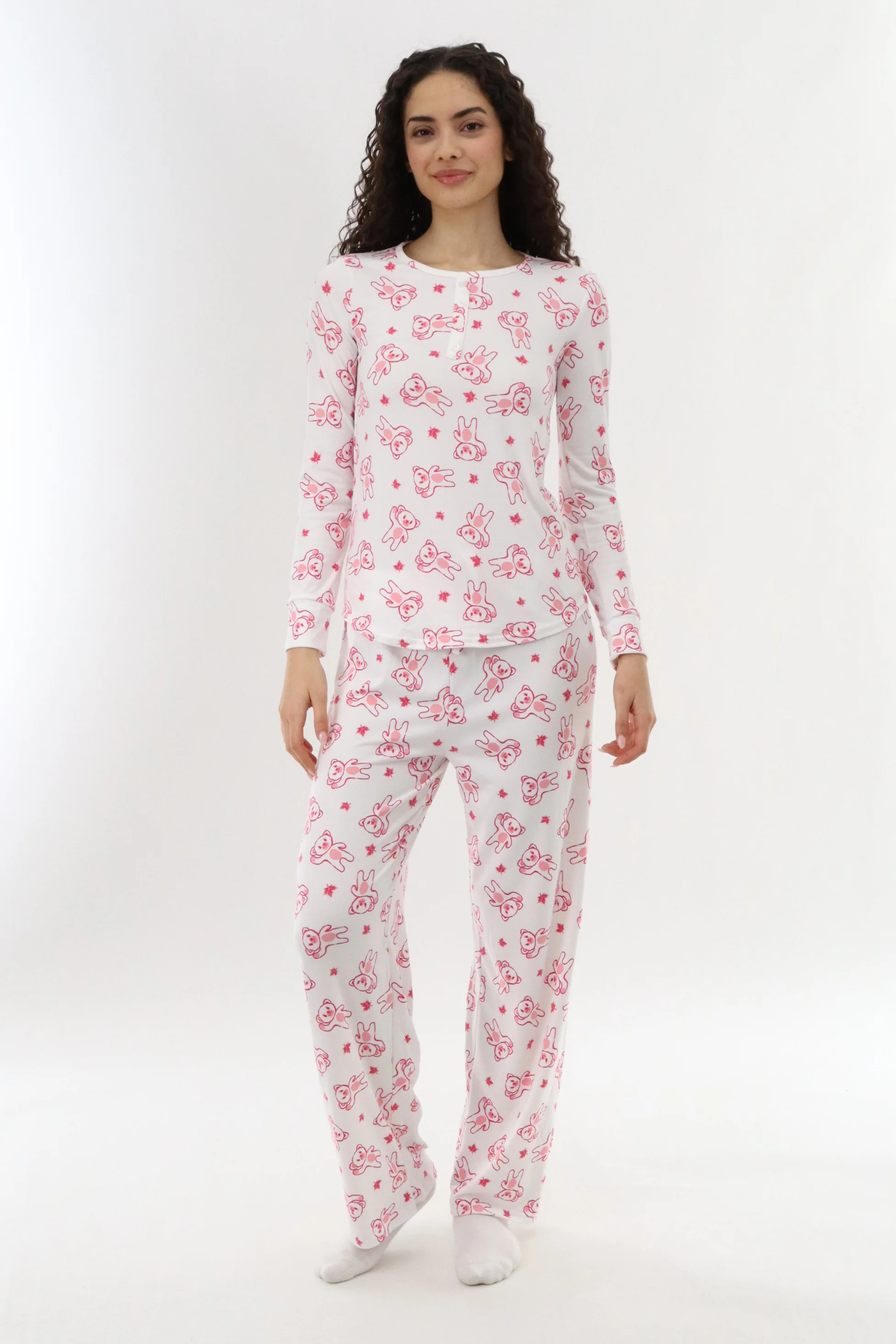 Teddy Bear Printed Pajama Top - White - Image 5
