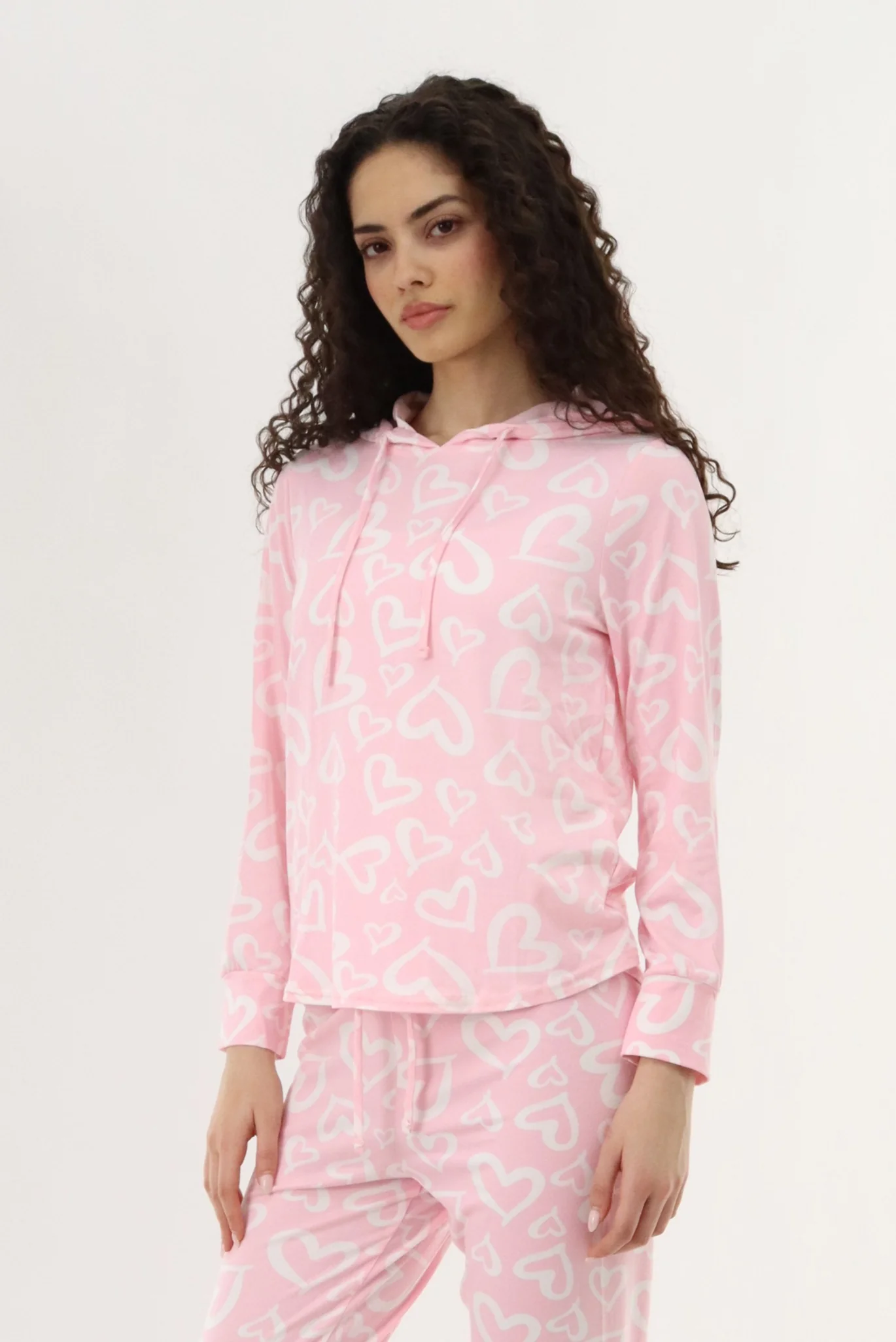 Printed Hooded Pajama Top - Pink - Image 2