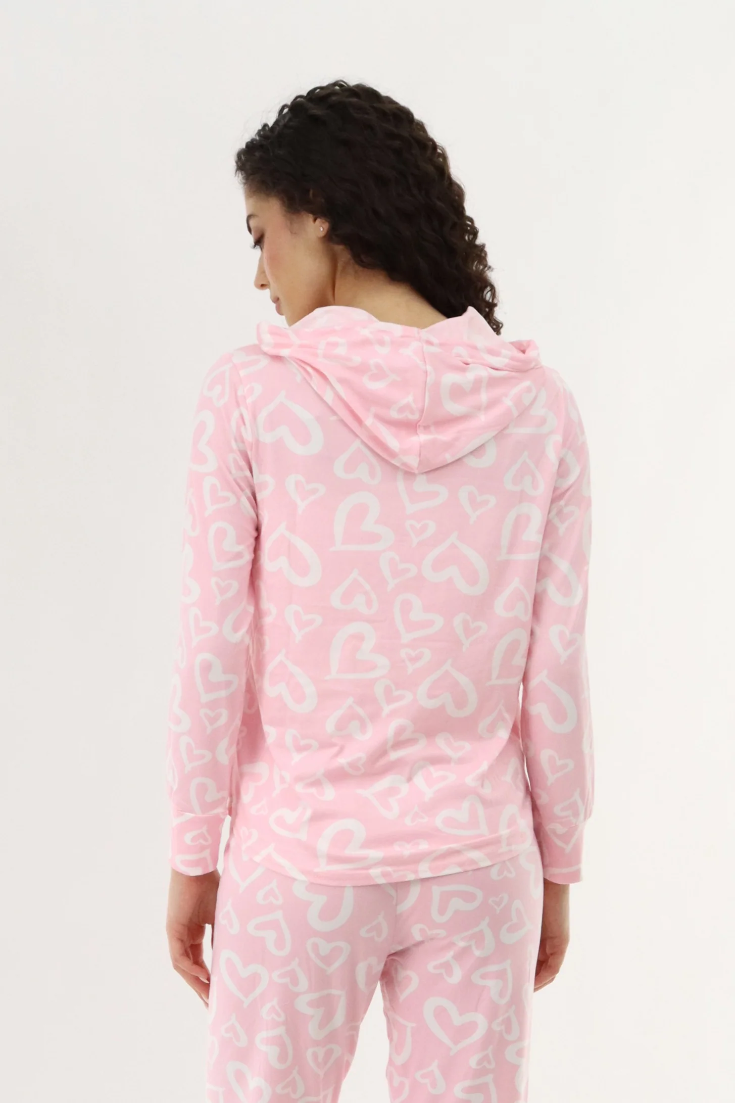 Printed Hooded Pajama Top - Pink - Image 3