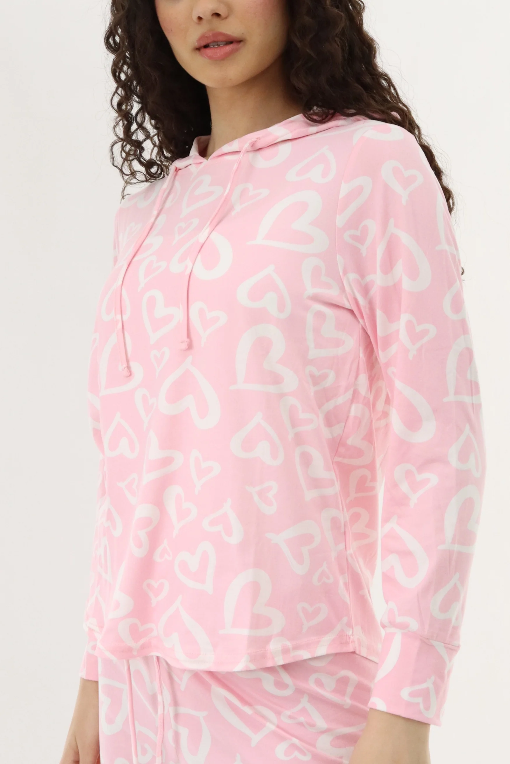 Printed Hooded Pajama Top - Pink - Image 4