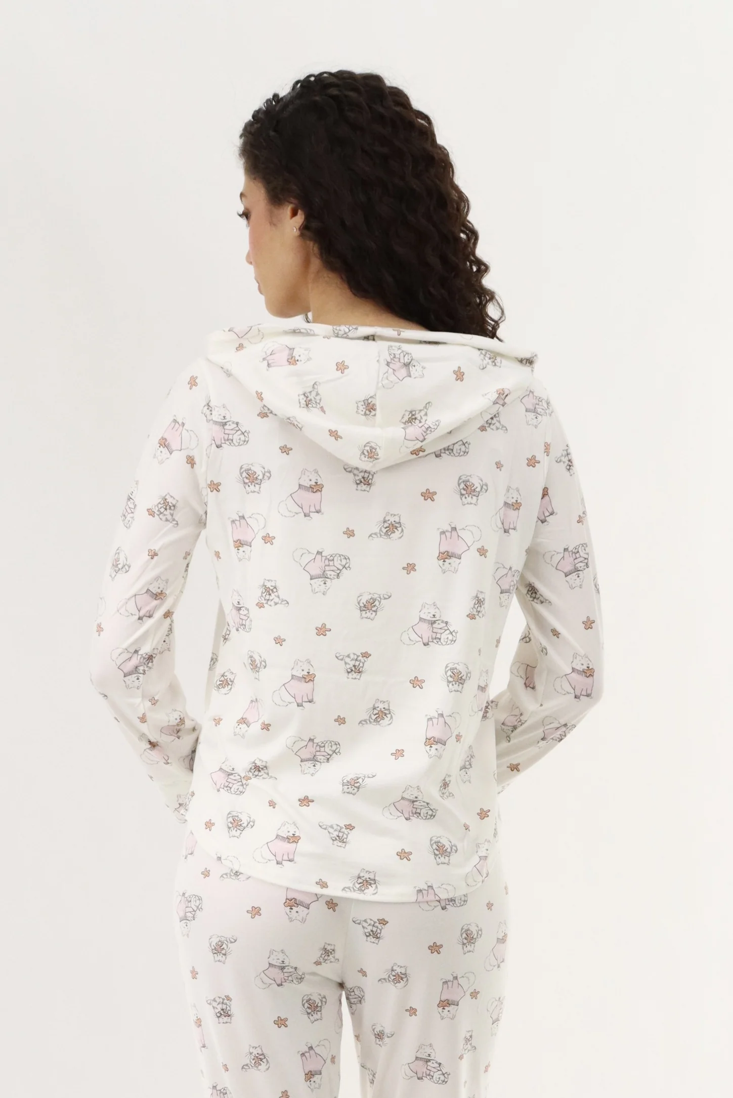 Printed Hooded Pajama Top - White - Image 3