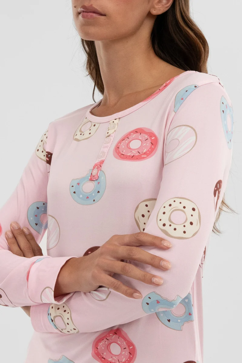 Doughnut Print Henley Pajama Top - Pink - Image 4