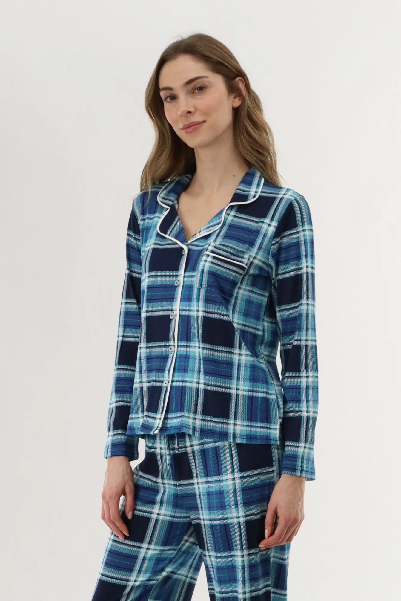 Long Sleeve Button Up Pajama Top - Blue - Image 2