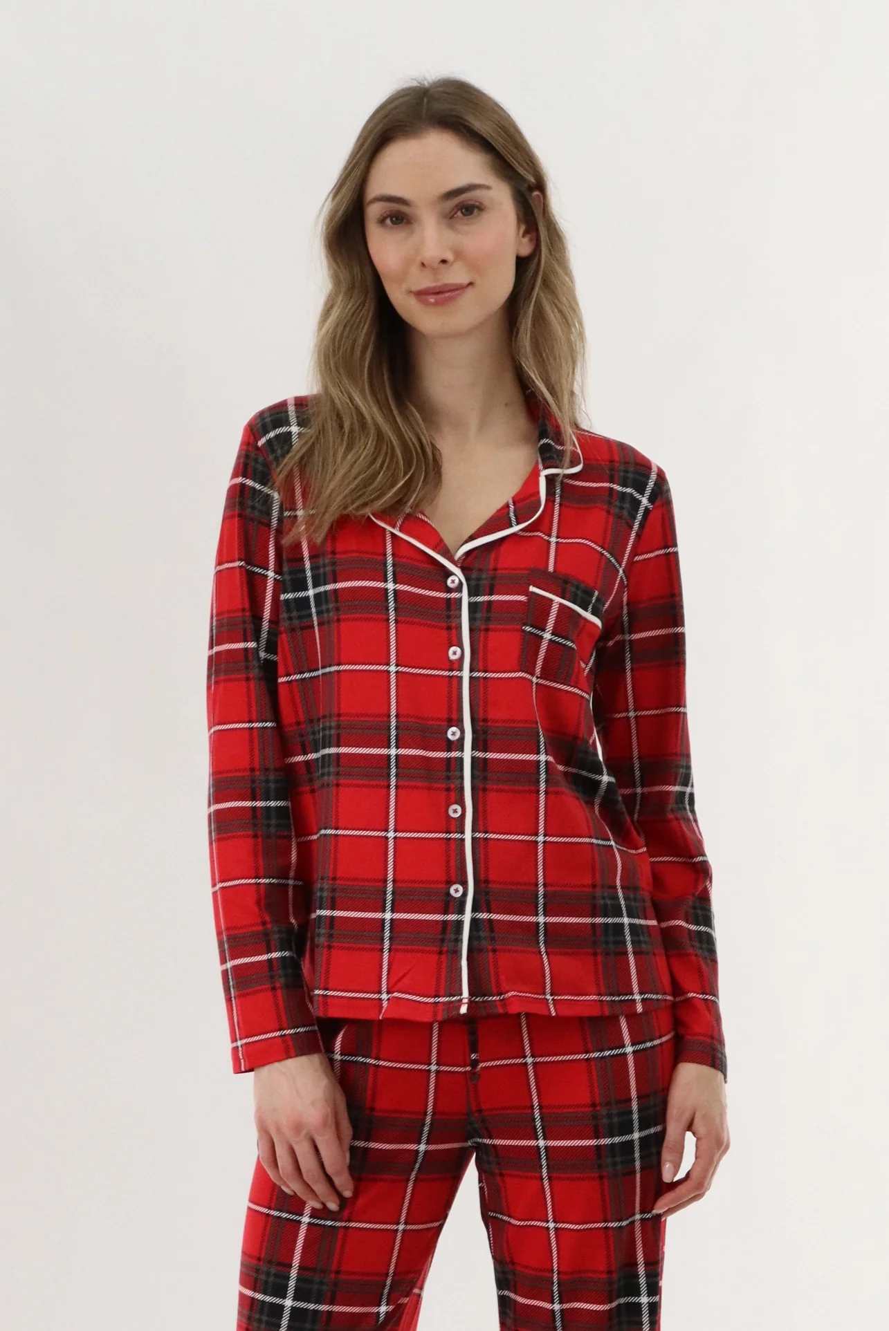 Long Sleeve Button Up Pajama Top - Red