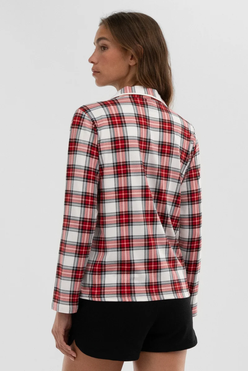 Plaid Button Down Pajama Top - White - Image 3