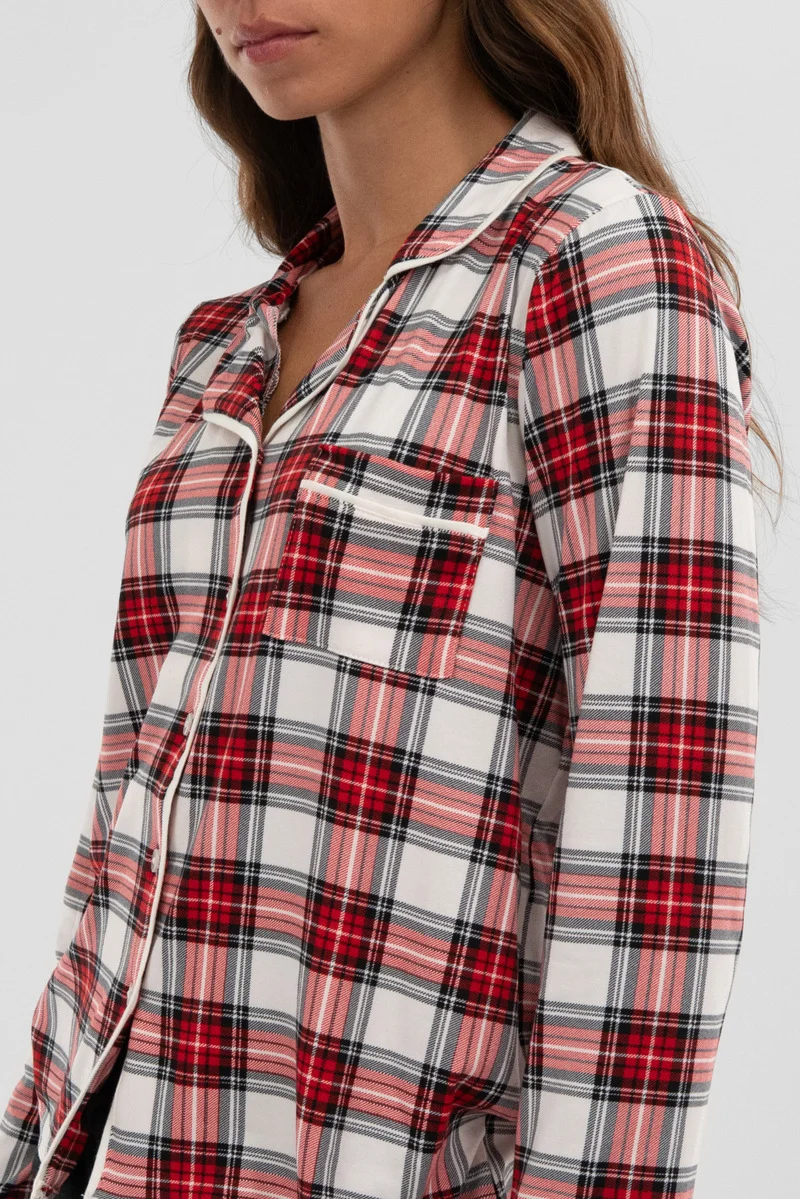 Plaid Button Down Pajama Top - White - Image 4