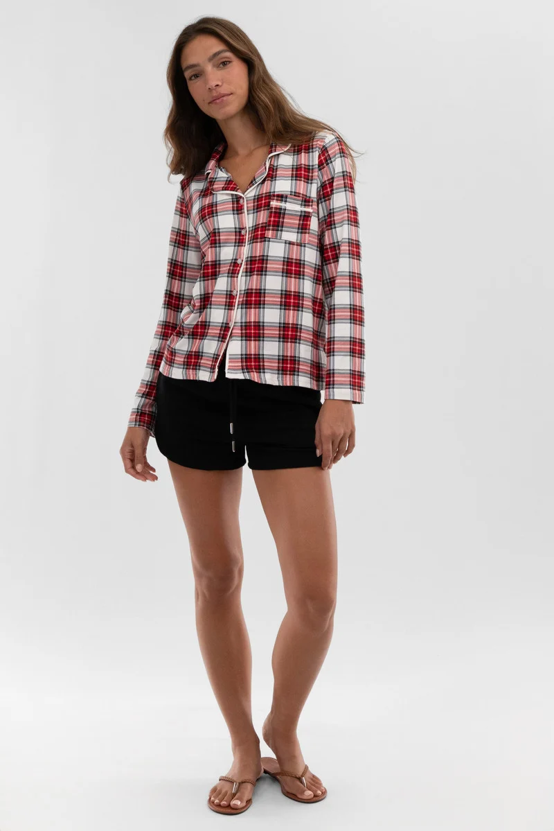 Plaid Button Down Pajama Top - White - Image 5