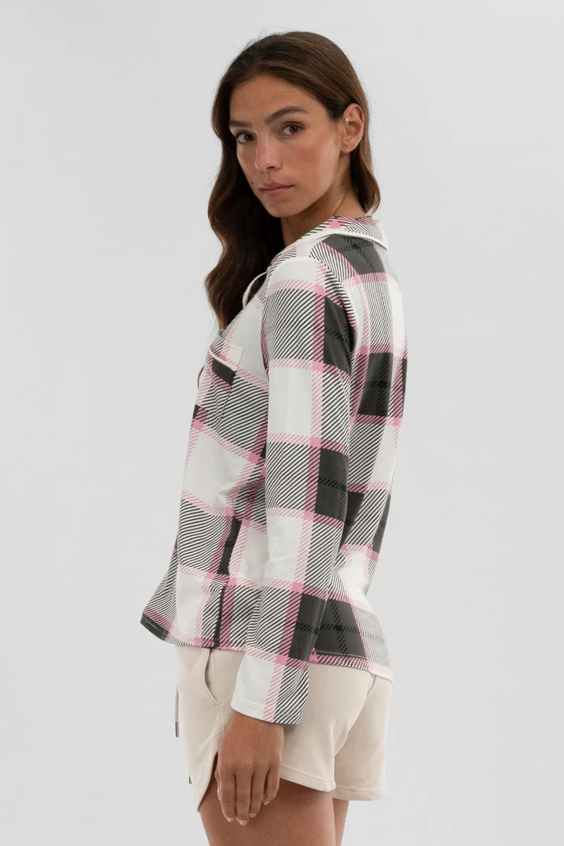 Plaid Button Down Pajama Top - White - Image 3