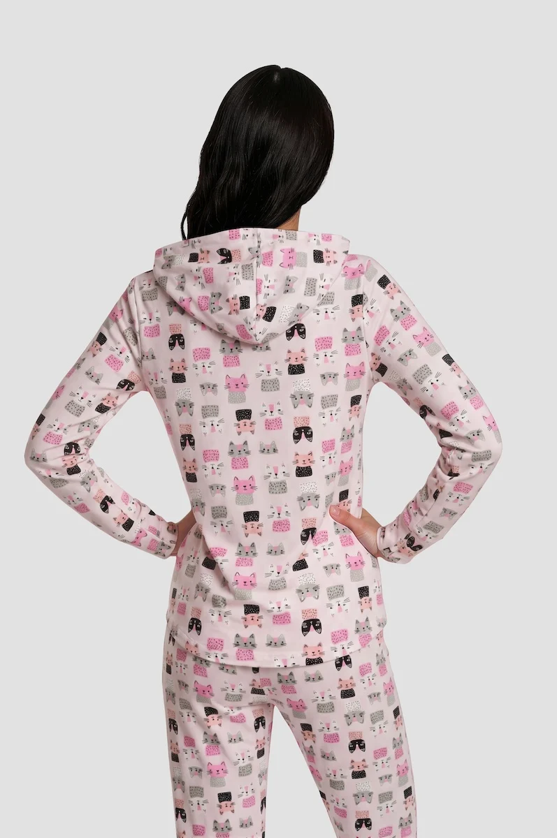 Long Sleeve Hooded Pajama Top - Pink - Image 2