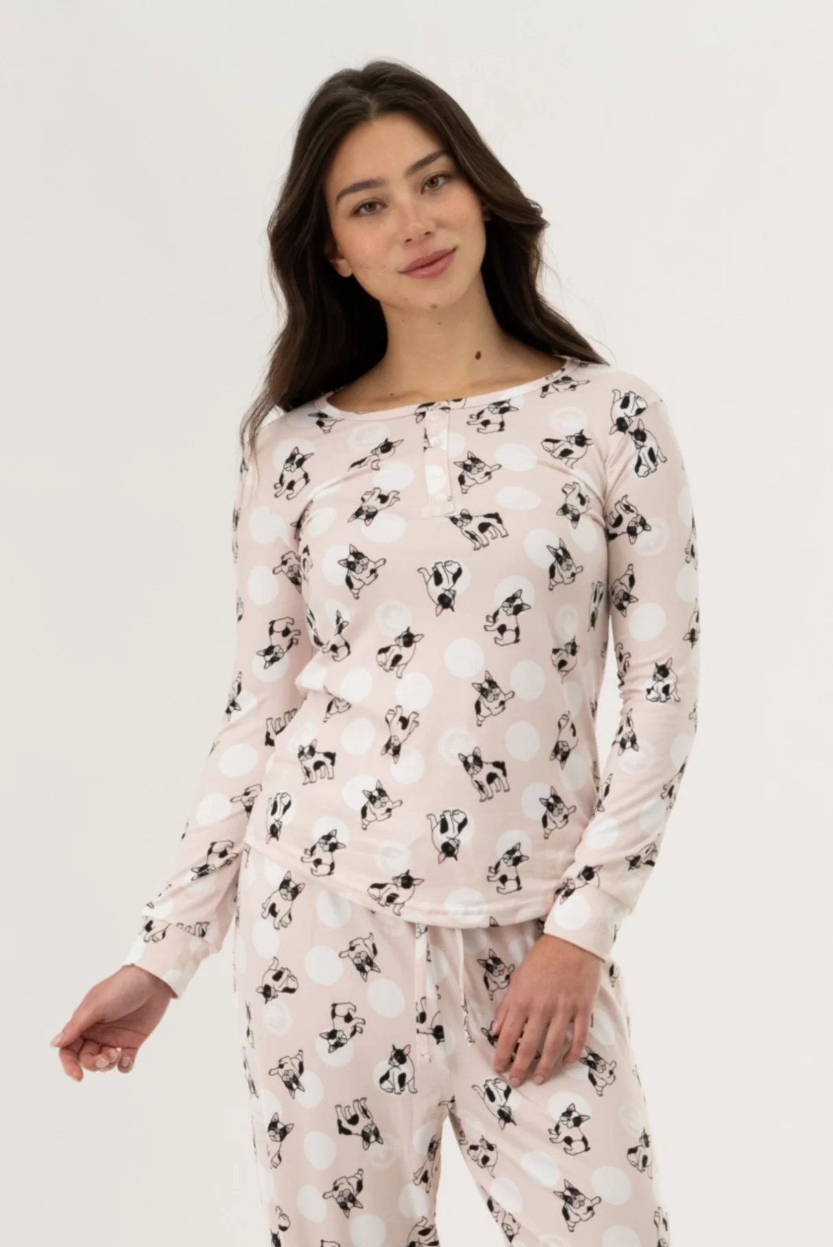 Long Sleeve Dog Print Pajama Top - Pink